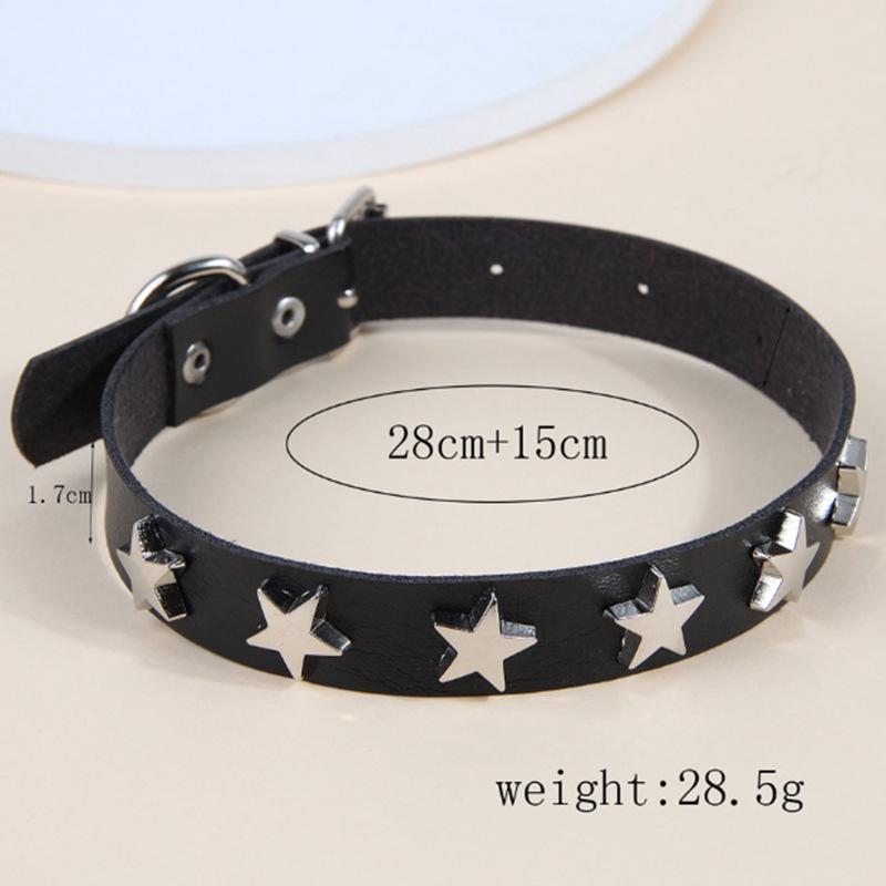 New Rock Punk Fashion Simplicity Pentagramm Schwarz PU Leder Persönlichkeit Simplicity Damenhalskette