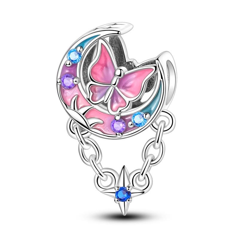 Fashion 925 Silver Colorful Butterfly Sparkling Beads Charms for DIY Bracelet Necklace Jewelry Making Gift