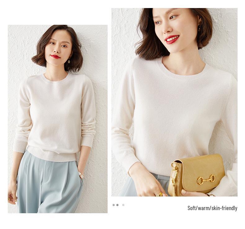 Women's Versatile Long Sleeve Knitted Sweater - Round Neck for Spring, Autumn & Winter