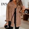 Frayed Hem Jacket Women Denim Coat with Breast Pockets Turn-down Collar Washed Single-breasted Chest Pocket Pure Color Wipped Edge Loose Cardigan Long