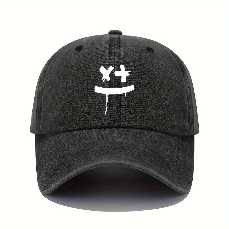 Baseball cap with joyful smiley face print, adjustable sun protection headband, creative print for men and women