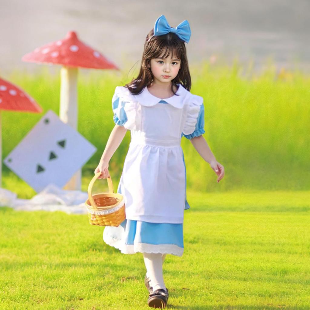 Formemory Alice Cosplay Costume, Kids' Maid Outfit with Apron and Headband, Perfect for Halloween, Events, Cultural Festivals, School Festivals,