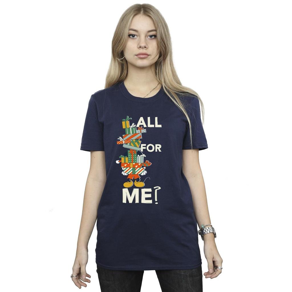 Disney Womens/Ladies Mickey Mouse Presents All For Me Cotton Boyfriend T-Shirt