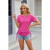 Sommer Damen Einfarbig Rundhals Locker Kurzarm T-Shirt Kordelzug Oberteil