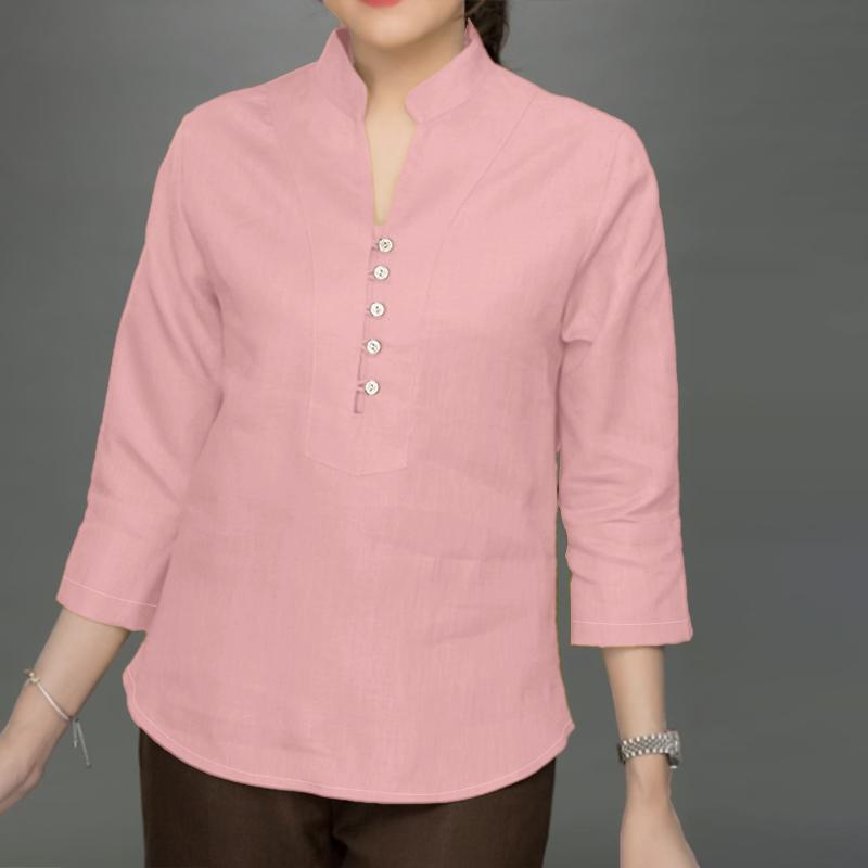 

ZANZEA Женская блузка с воротником-стойкой, свободного кроя, с рукавами 3/4, летняя 5XL розовый