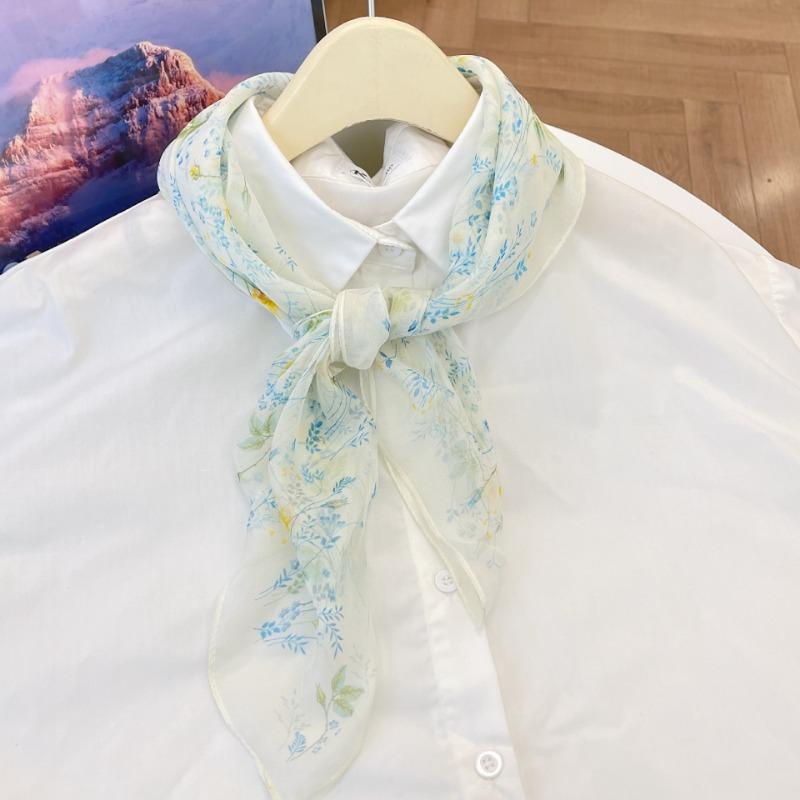 

Spring and summer new silk chiffon silk scarf women s literary and versatile small silk scarf thin mulberry silk breathable yarn 65cm