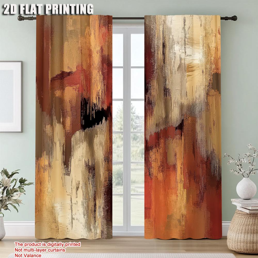 Set Of 2 Artistic Abstract Rust Curtains Decorative Art Suitable Bedroom Living Room Design Curtain Polyester Machine Washable Ideal For Great