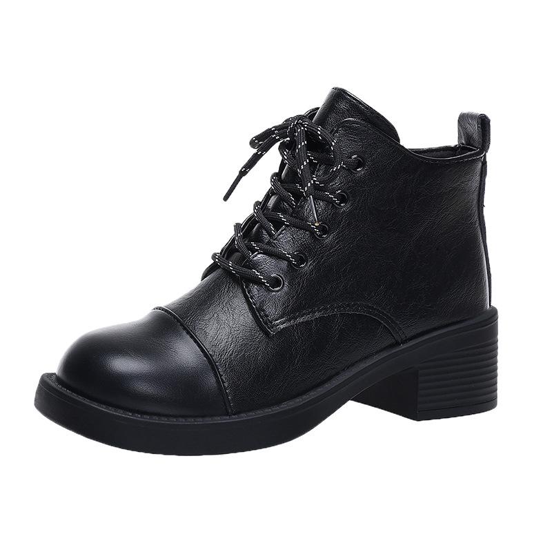 

Large Size Chunky High Heels Women s Autumn Winter Cross Tied Vintage Short Boots Height Increase Outdoor Non Slip Fashion Boots 35 чорний