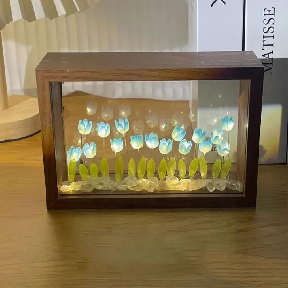 DIY Wooden Photo Frame Tulip Flower Sea Home Decoration Ornaments Atmosphere Lights Valentine's Day Mother's Day Birthday Gifts
