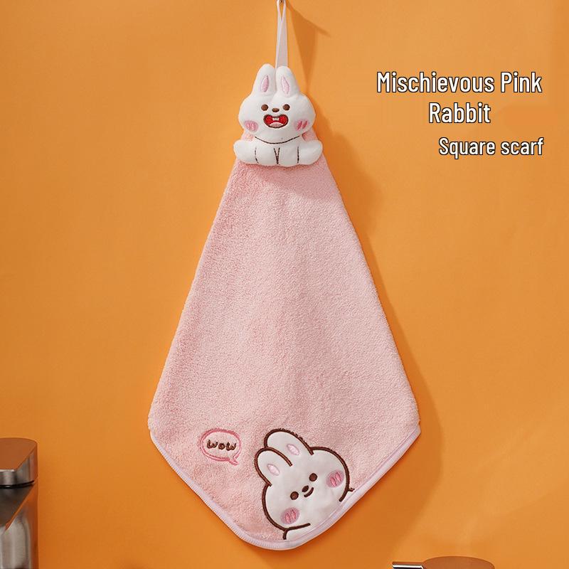 3D Cartoon Cute Hanging Hand Towel - Absorbent Coral Fleece Embroidered Cloth for Kitchen & Kids