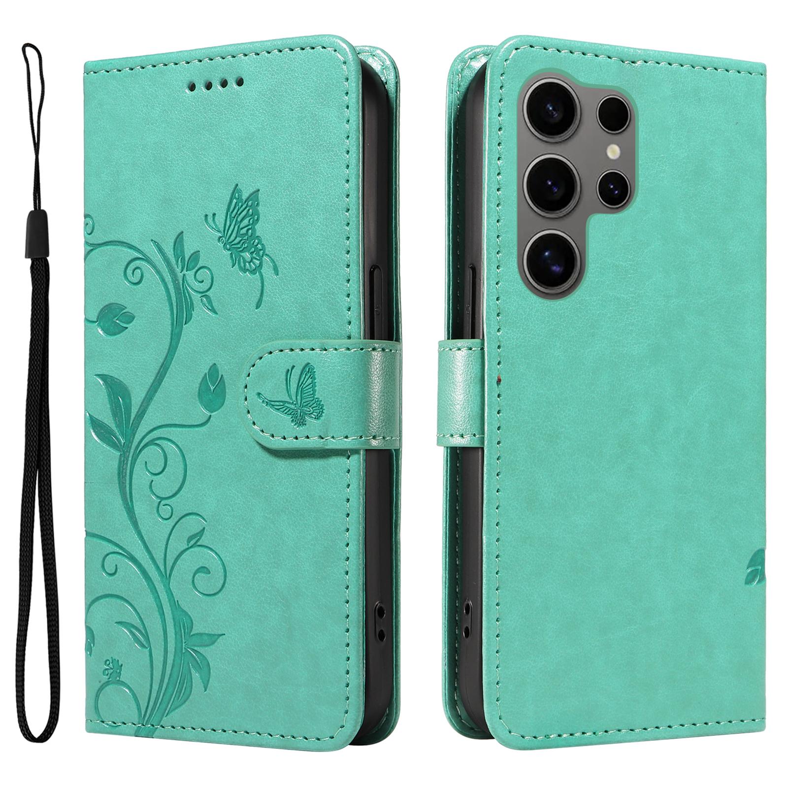 

For Samsung Galaxy S25 Ultra PU Leather Cases Flower Pattern Wallet Stand Phone Cover with Strap F