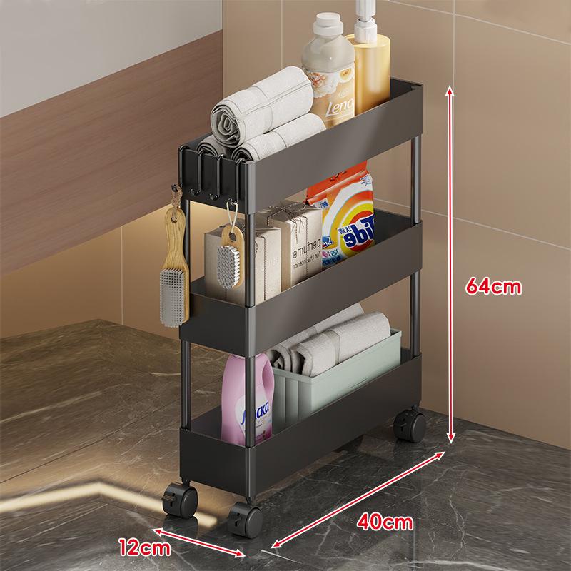 Compact Bathroom Trolley: Slim Floor-Standing Storage Rack for Narrow Spaces and Toilet Side