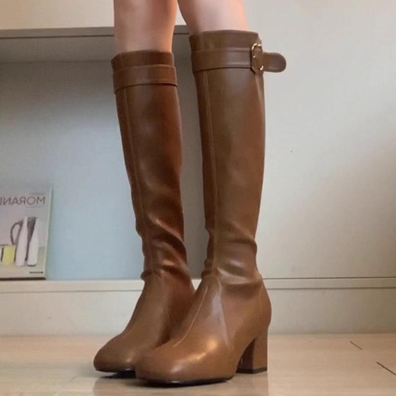 Sexy High Heels Lange Stiefel Damen Elegante Modische klobige Schuhe Chelsea Winter Neue kniehohe Stiefel Pumps Goth Mujer Botas
