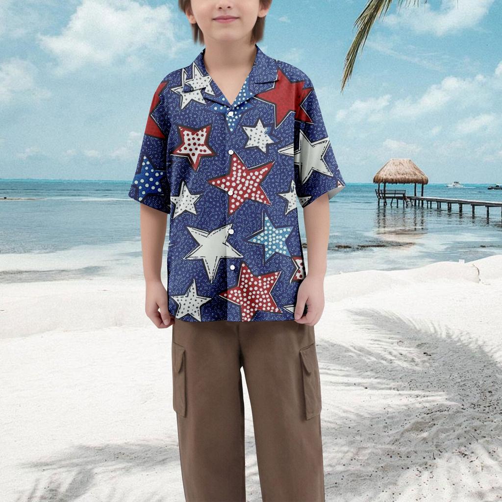Boys' Casual Loose Short Sleeved Shirt With Fashionable Printed Shirt Top