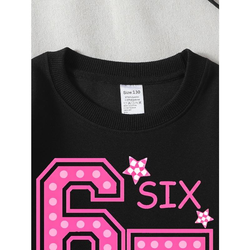 European Sizes Girls' Soft Crewneck Sweatshirt, Pink Star Print Design with Cute Print, Casual All-Match, Ideal Holiday Present