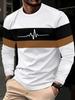 New Men's Autumn Patchwork Striped Creative Print Comfortable Soft Round Neck Long Sleeved T-shirt Outdoor Urban Casual Top