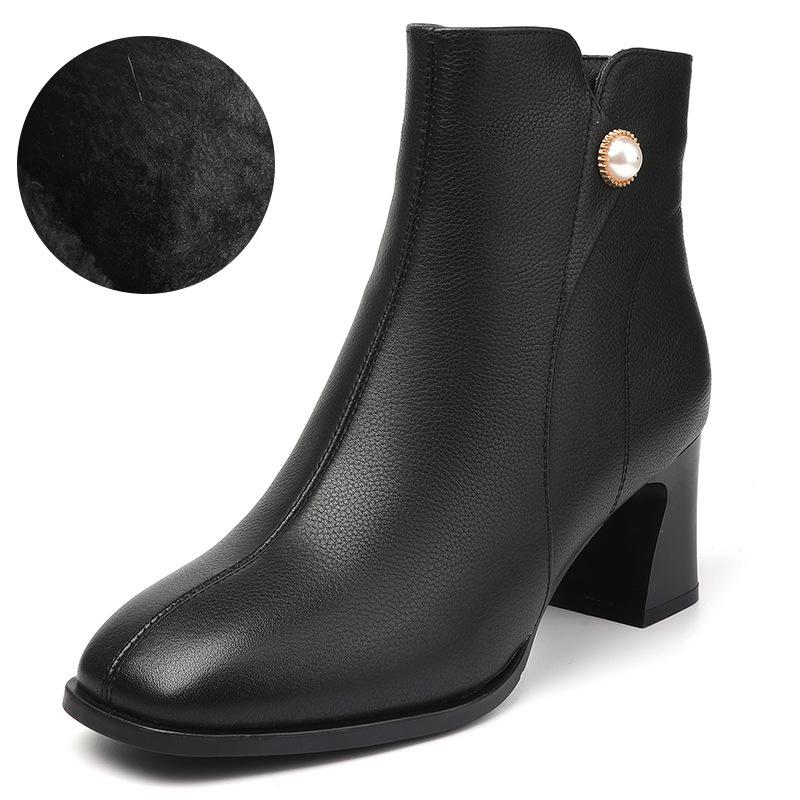 Frauen Mode Stiefel Rot Wolle Warme Winter Echtes Leder Booties Frauen Mid Heel Hochzeit Bankett Kleid Stiefel Frauen