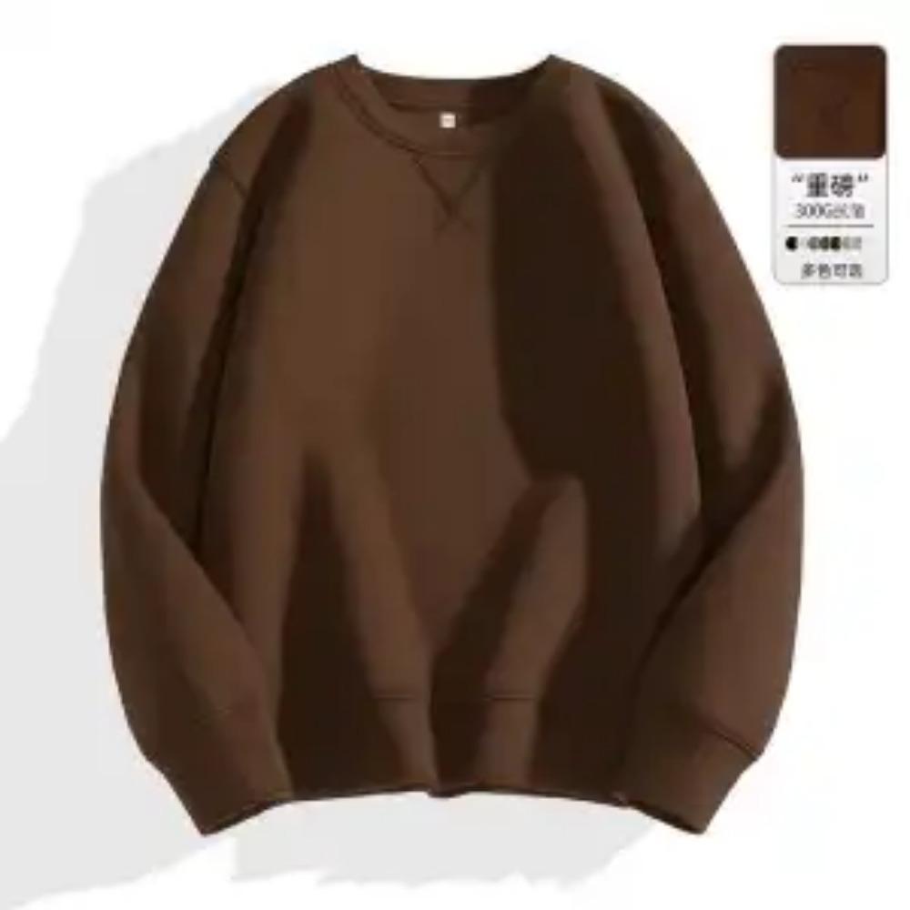 Solid Color Round Neck Hoodie Men's Heavyweight Long Sleeved Versatile Loose Casual Top Hooded Pullover