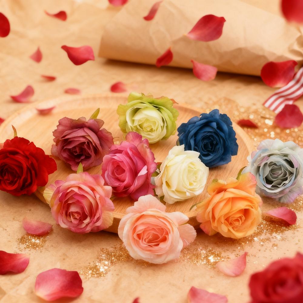 50Pcs Artificial Flowers Silk Roses Heads Home Wedding Decorations Valentine's Day Garland Palnts Wall Festival Diy Supplies Box