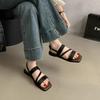 Open-toed Sandals Women's Summer Wear 2025 New Korean Version Retro Fairy Style One-word Buckle Belt Soft Flat-soled Roman Shoes