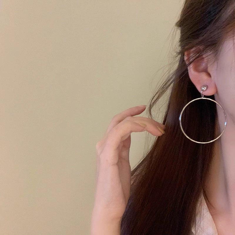 Korean Ins Style Rear-hanging Large Plain Ring Earrings for Women's Exaggerated Temperament Earrings, Cold Wind Earrings
