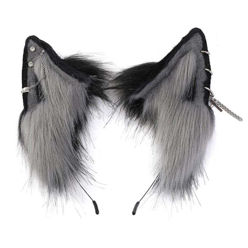 Cartoon Foxes Cat Ear Shape Hair Hoop with Alloy Earring Decor Hair Holder Cosplay Party Headwear for Teenagers Adult