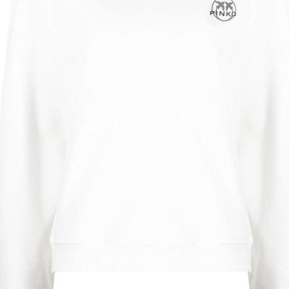PINKO Solid Color Logo Print Round Neck Pullover Casual Sweatshirt Women sweatshirt White 100352-A0KN-Z07