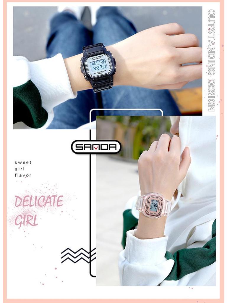 Sanda Transparent Strap Multifunctional Luminous Waterproof Sports Watch