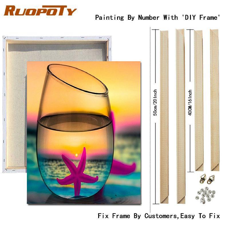RUOPOTY Paint By Numbers Seaside Landscape Wall Art Unique Gift Hand Painted Acrylic Picture By Numbers Bottle For Living Room