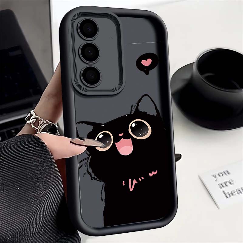 Cute Black Cat Print Casing For Motorola Moto Edge 50 Neo Ultra 70 60 50 Fusion G56 G86 E14 G75 G85 G54 G34 G84 Cover Matte