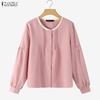Women Casual Round Neck Solid Color Long Sleeve Blouse