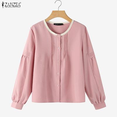 Women Casual Round Neck Solid Color Long Sleeve Blouse
