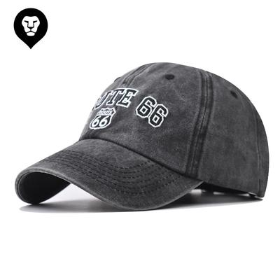 Cotton ROUTE 66 Baseball Cap Washed Embroidery Large Letter Baseball Cap Foreign Trade European and American Washed Cap