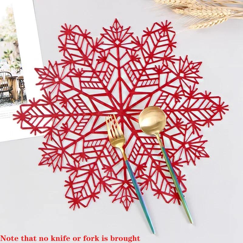 1-20PCS Solid Color Snowflake PVC Table Mat Hollow Placemat Heat Resistant Insulation Coaster Pads Bowl Christmas Home Decor
