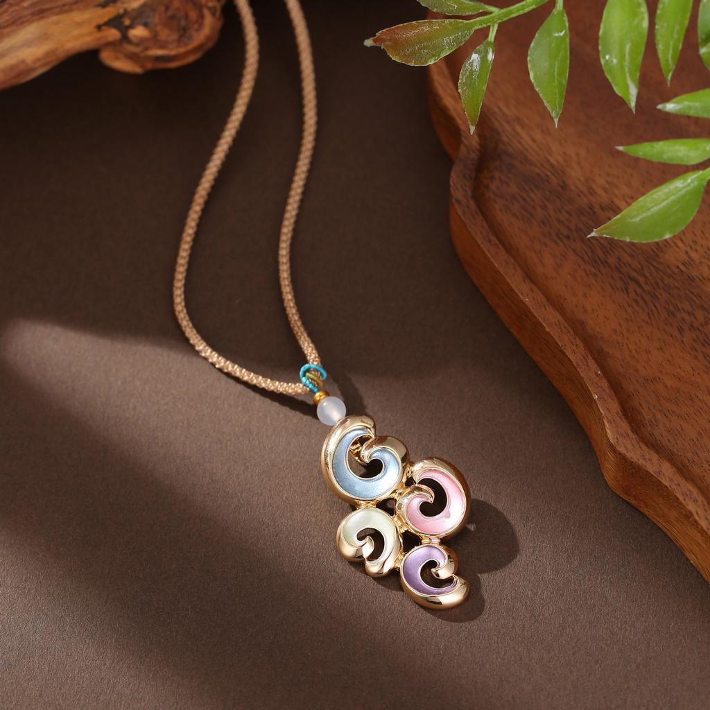 New Enamel Geometric Lines Flower Woven Rope Long Necklace, Women's High-end Long Pendant