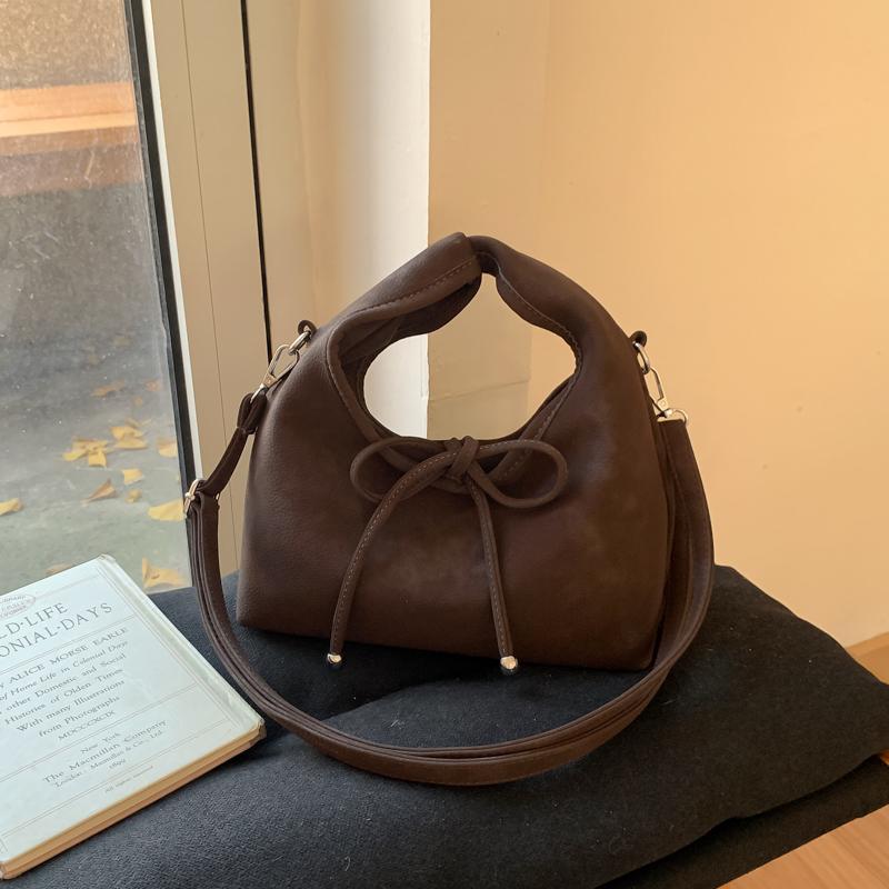 

Autumn Winter Vintage Suede Lace-Up Bow Handbags Womens Korean Style New Solid Color Simple Soft Crossbody Bag Daily Commute Bag