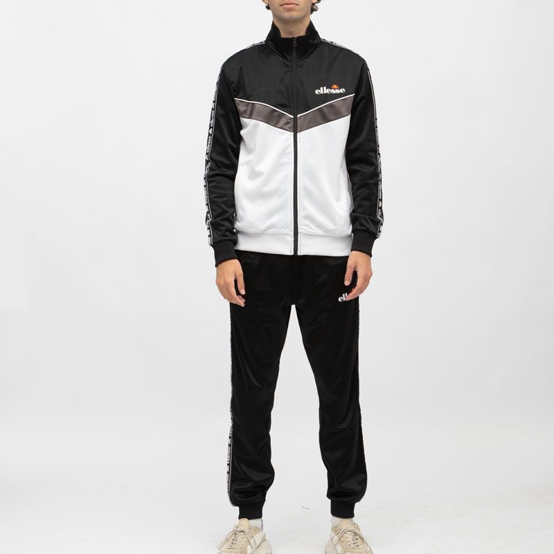 Ensemble jogging noir et veste zippée blanche avec bandes noires Homme ELLESSE