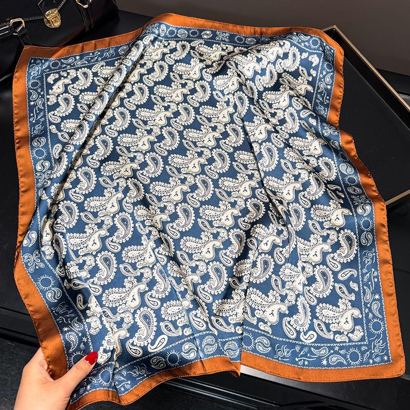 Elegant Square Silk Scarf Flower Pattern Handbag Wraps Head Handkerchief 70*70Cm Double Sides Neckerchief Women