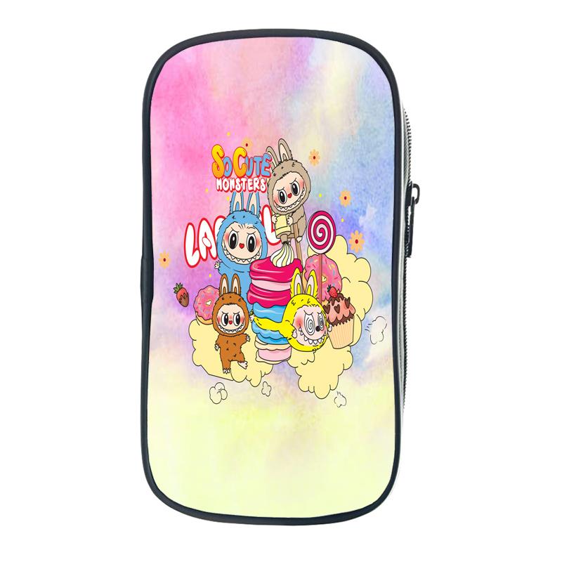 Labubu Cartoon Pen Bag The Monsters Printed Stationery Box Abubu Large Capacity Pencil Case Cute Anime Bags Student School Bag