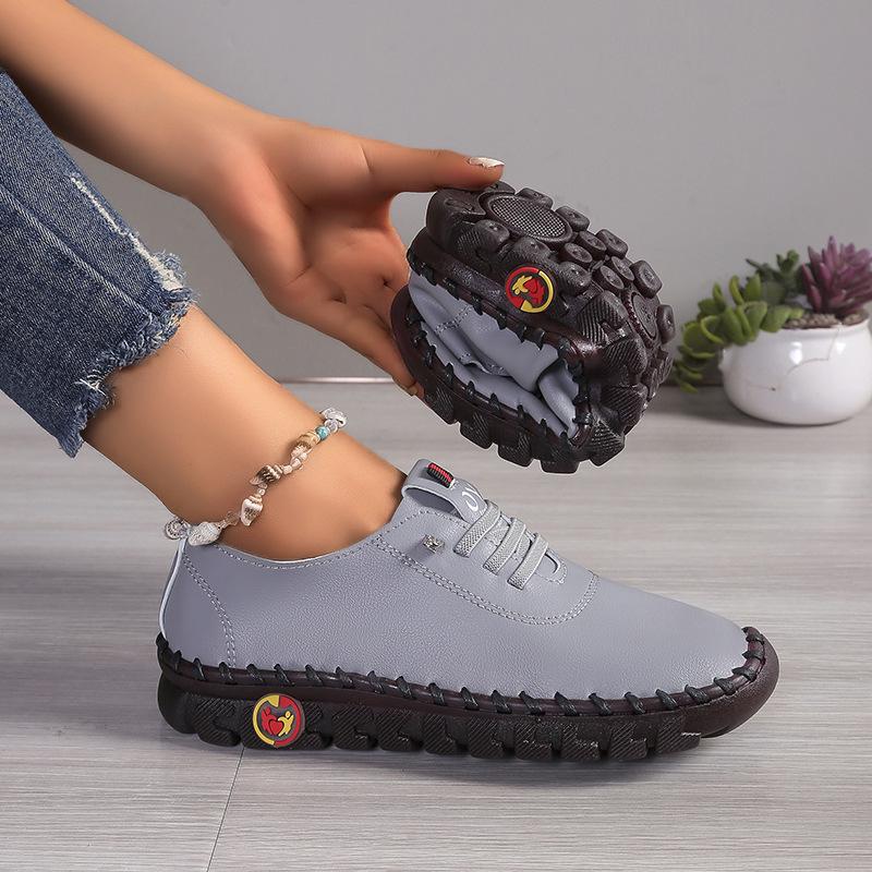 2025 Women's Soft Leather Casual Shoes - Stitching Rubber Sole, Sizes 35-45