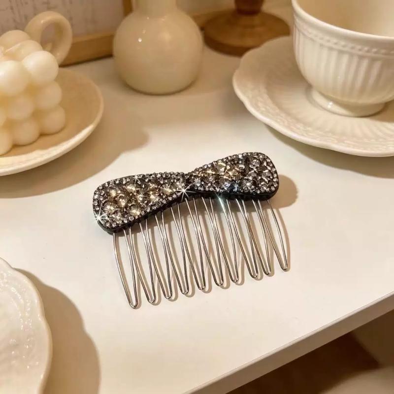 Rhinestone Bow Bangs Upside Down Comb Hairpin Female New Exquisite Flash Diamond Disc Hair Comb Premium Sense Broken Hair Card