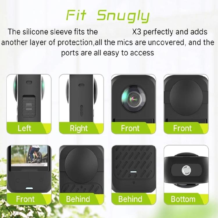 1 Set Camera Sleeve Impact Resistant Silicone Protector Sleeve with Lens Lid Caps for 360 X3 Sports Camera Black