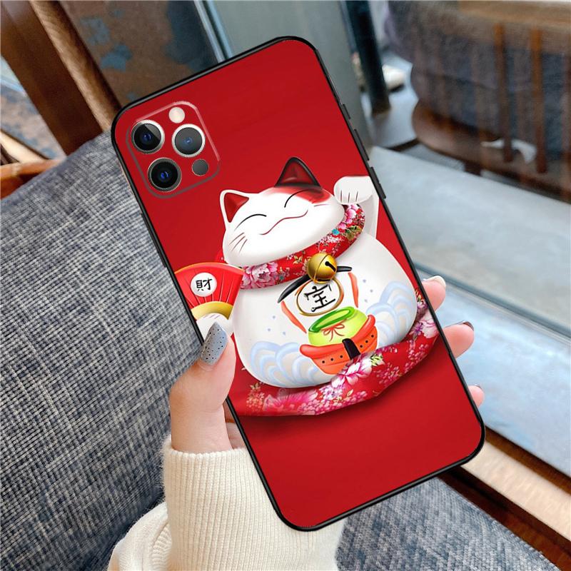 Maneki Neko Lucky Money Cat Case For iPhone 14 15 16 Pro Max 11 13 12 Mini X XR XS Plus Soft Cover Shell