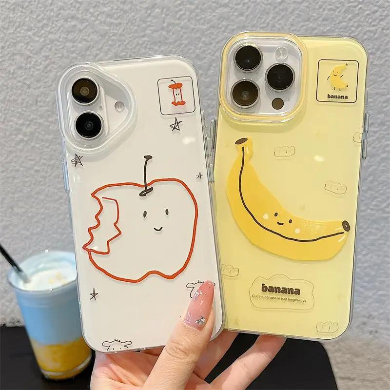 Funny Bite Apple Banana Phone Case For iPhone 11 12 13 14 15 16 Pro Max 16E 7 8 Plus X XR XS Cute Cartoon Fruit Shockproof Cover