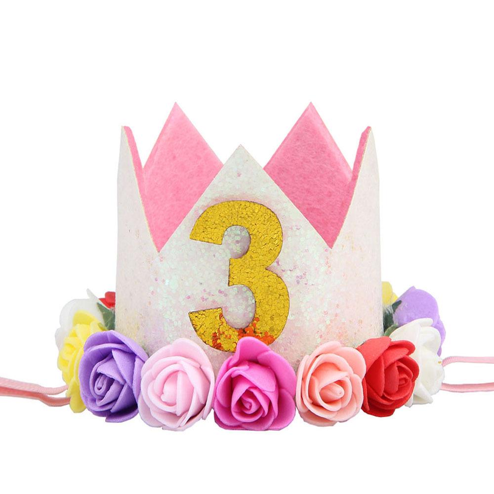 Cross-Border 1st Birthday Crown Headband: Princess Gold & Pink Party Accessory for Girls