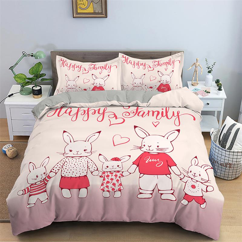 Comforter Cartoon Rabbit Cute Animal Bunny Bedding Set Twin King For Kids Girl Child Kawaii Room Decor