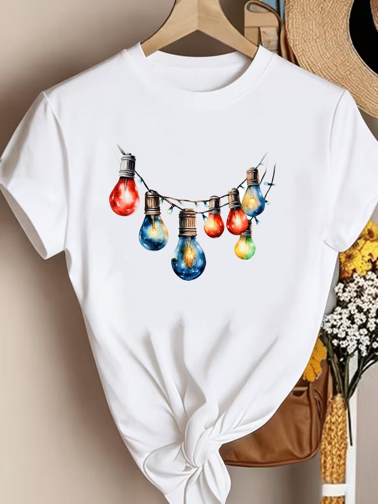 (Asian Size) watercolor winter Christmas Clothing New Year T Shirt Women Fashion Festival Tee Top Print Woman Short Sleeve Graphic T-shirts