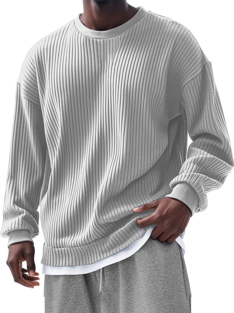Men's Sweatshirt Long-Sleeved O-Neck Fake Two-Piece Casual Street Tops Loose Sports Pullover Hoodie