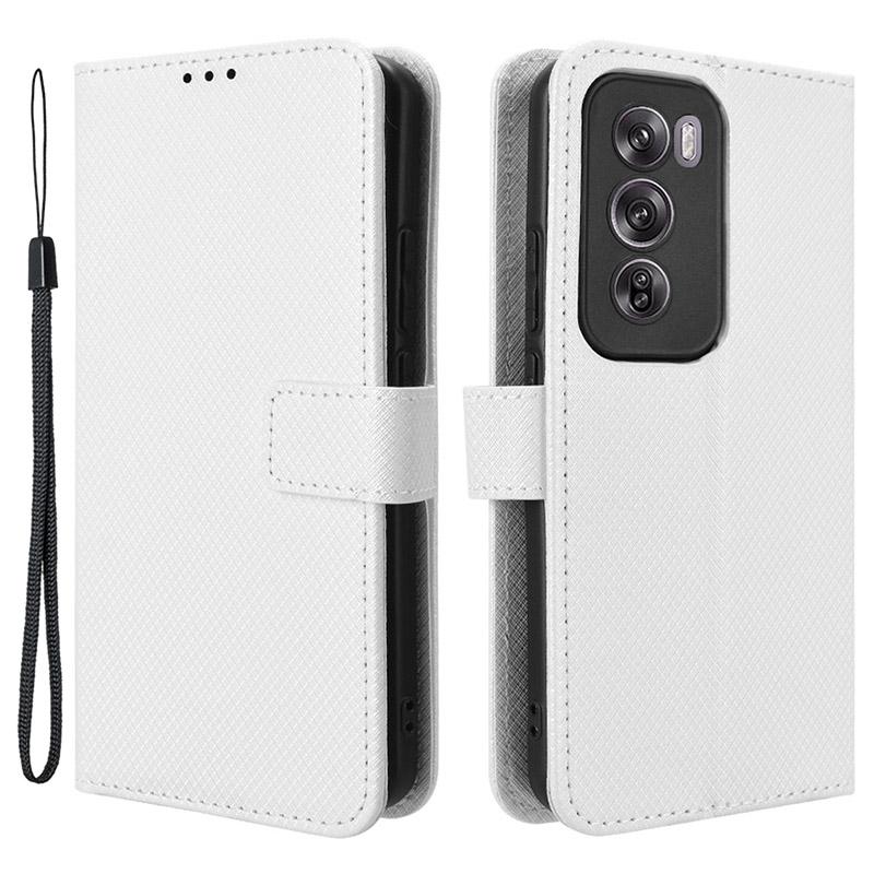 

For Oppo Reno12 Pro 5G (Global) Wallet Case Stand Diamond Texture Leather Phone Cover White