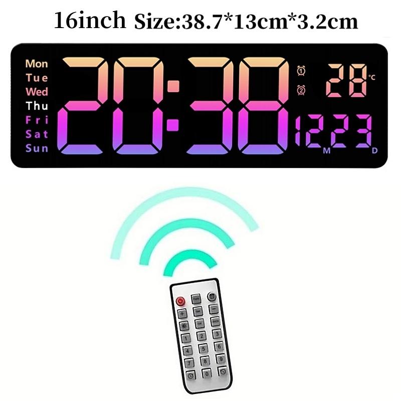 16 Inch Large Digital Wall Clock TEMP Date Week with Remote Control Timer Countdown Table Clock 2 Alarm 12/24H Wall-mounted LED Clock